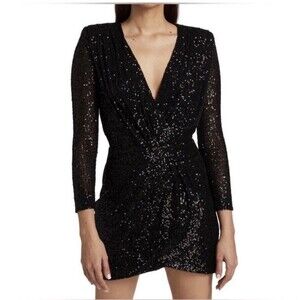 Ramy Brook Sequin Mini Dress Women 6 Becky Faux Wrap Deep-V New Year Party 80s